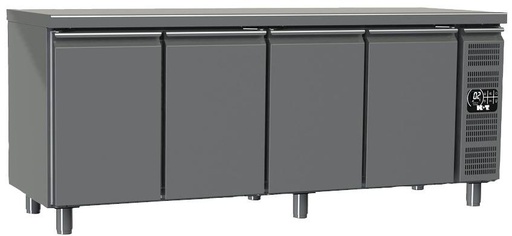 K+T Kühltisch GN 2/3, Korpushöhe 700 mm, abgekantete Arbeitsplatte, 4 Abteile, Zentralkühlung