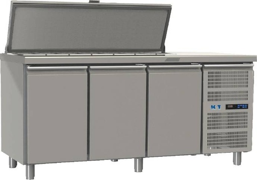 K+T Saladette GN 1/1, Korpushöhe 700 mm, abgekantete Arbeitsplatte, 3 Abteile, steckerfertig