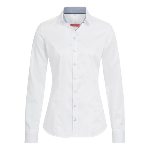 Bluse, weiß mit Kontrast blau